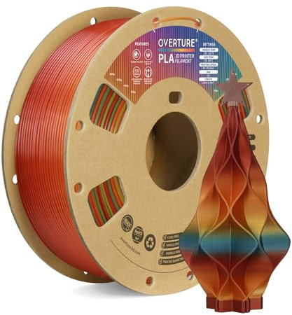 OVERTURE PLA Filament 1,75 mm Aufgerüstet, 1kg Filament (2,2 lbs), Maßgenauigkeit +/- 0.02mm, für 3D-Drucker (Radiant Regenbogen)