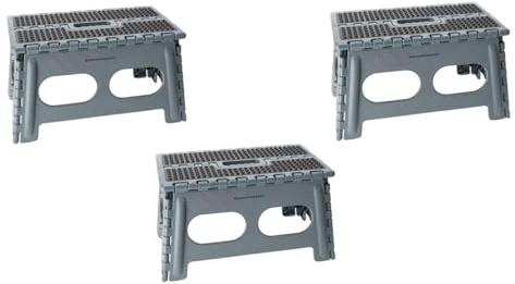 Sgabelli da cucina pieghevoli grigi | 3 sgabelli quadrati in plastica | 22 cm di altezza, 38 cm di larghezza | perfetti per l'uso in cucina e per la conservazione compatta