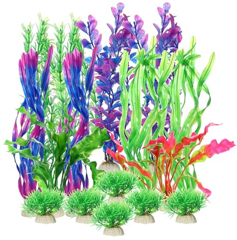 CAPASTEC Kunststoff-Aquariumpflanzen, buntes Aquarium-Pflanzen-Dekorationsset, künstliche Wasserpflanzen, Aquarium-Zubehör, Pflanzen für Aquarium-Dekorationen (bunt, 16 Stück)