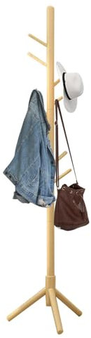 PorteManteau en Bois - Portemanteau vertical sur pied avec 8 Crochets vêtements Arbre Support Debout Manteau Arbre Sol Debout PorteManteau pour Sac