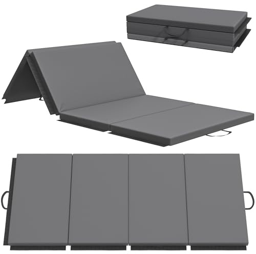 HOMCOM Tapis de gymnastique pliable, tapis gymnastique épais, 180 x 80 x 5 cm, avec poignée, tapis de sol pour yoga, mma, sport, fitness, pilates, revêtement synthétique, gris