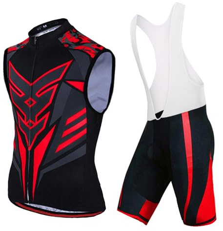 Ropa Ciclismo Hombre Verano Maillot Bici MTB Conjunto Ciclista Sin Mangas,Traje Bicicleta Chaleco Ciclo y Culotte Tirantes con 19D Gel Acolchado,Completa Jerseys Transpirable Secado Ráido(2,XL)