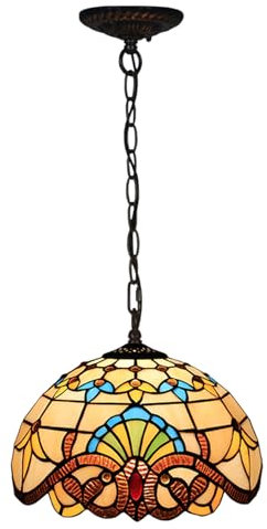 AIBOTY Lámpara barroca Tiffany lámpara Colgante Colgante de 12 Ancho Lámpara de vidriera Pantalla Candelabro para Cocina Isla Vestíbulo Dormitorio Salón Iluminación Comedor Lámparas de Techo,Beige
