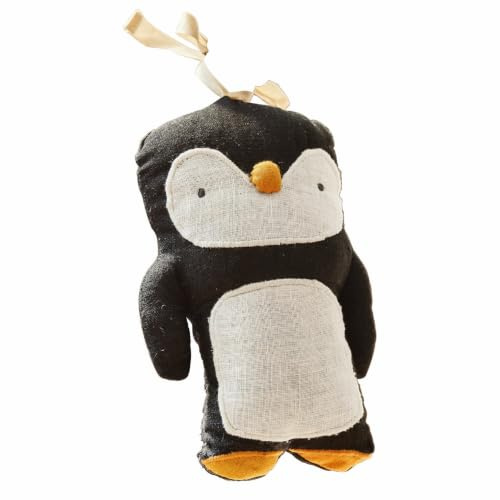 LOBERON Kinderwagenanhänger Jocienne, grau/gelb/weiß | Niedlicher Pinguin, Handgefertigt, Weiche Haptik, zur Unterhaltung & Beruhigung Unterwegs, Leinen, Polyester