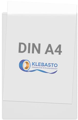 KLEBASTO Selbstklebetaschen | transparent | Sichttaschen zum Kleben | Infotaschen zum kleben | Rechtecktaschen (transparent, DIN A4 | schmale seite offen, 20)