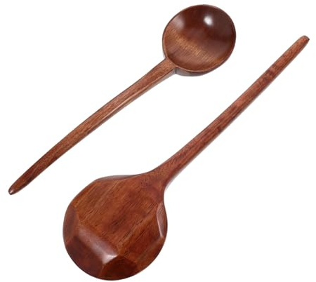FELTECHELECTR 2pcs Handle Wood Ladle Japanese Design Mixing Sauce Spoon for Cooking Baking and Serving for Ramen Soup and Home Use