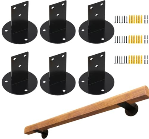 Edelstahl Handlauf Halterung, 6PCS Handlauf Halterung Verstellbar Heavy Duty Wandhalter Handlaufstütze Hardware Geländer Halterung Mit Schrauben Schwarz Für Quadratische Oder Runde Holzgeländer