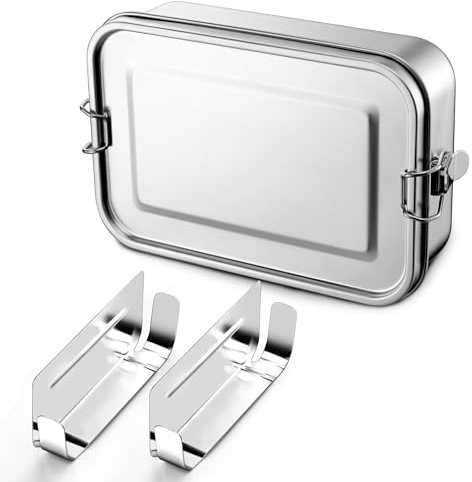 Herogo Lonchera de acero inoxidable de 850 ml con 2 compartimentos, apta para lavavajillas