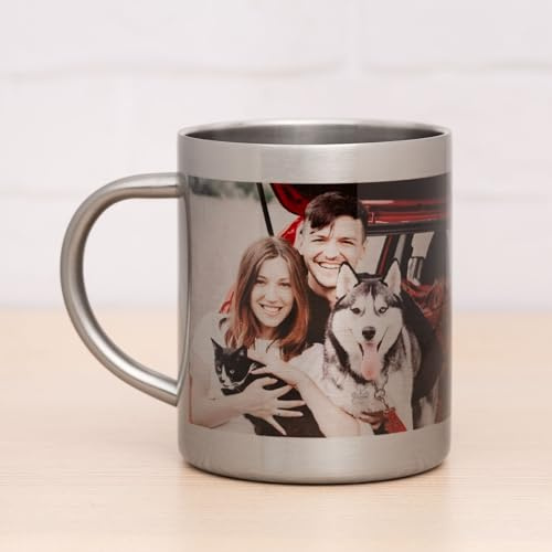 Wanapix | Tasse en Acier Imprimée de 20 cl de Capacité | Personnalisée par Impression en Couleur | Petite Tasse pour le Camping et la Montagne | Imprimée avec n'importe quel Texte ou Image
