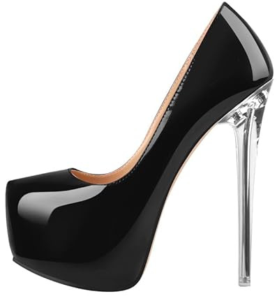 Meinabsatz Damen Stiletto High Heels Plateau Pumps Elegante Damenschuhe Party Kleid Stöckelschuhe Lack Schwarz 45 EU