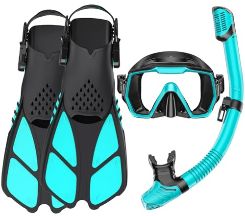 HH HHAO SPORT Schnorchelset Erwachsene mit Flossen, Tauchermaske, Dry Top Schnorchel und Tragetasche