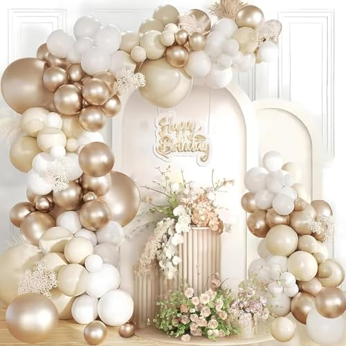 Kit Arco Palloncini Bianco Champagn Oro, 115 Pezzi Ghirlanda Palloncino Beige Con Palloncini Oro Sabbia Bianca, Decorazioni per Compleanno Bambina, Anniversario, Matrimonio, Laurea, Baby Shower