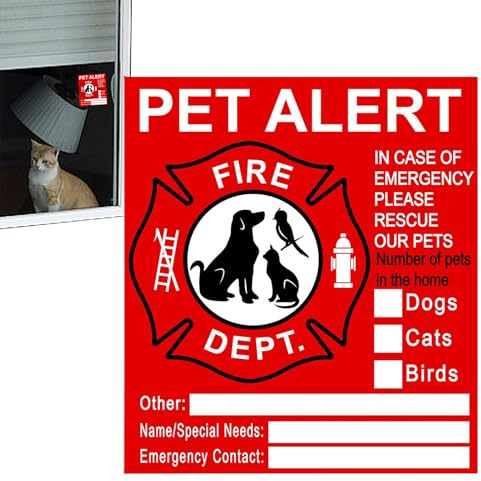 Aufkleber zur Rettung von Feuer für Haustiere – Hinweisschild, Fensteretikett | Notfall-Notfall-Aufkleber für Hunde, Katzen, Hausschutz
