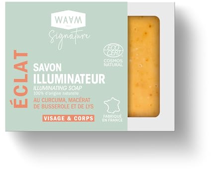 WAAM Cosmetics Savon Illuminateur au Curcuma, Nettoyant Visage et Corps, Pour Tous Types de Peaux