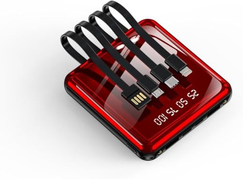 Batterie Externe, Chargeur Portable à Charge Rapide, Grande capacité, 20 000 mAh, avec Fil intégré, Miroir, Affichage numérique (20 000 mAh/Rouge)