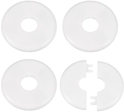 sourcing map 4pcs Wall Split Flange 22.5mm/0.9 Self-Adhesive Plumbing Cover Plates ABS Plastic Round Escutcheon Plate Buckle Design for Water Pipe Bathroom Kitchen Decoration, White
