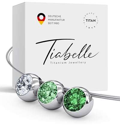TIABELLE Collier TRIO aus Titan mit funkelnden Swarovski® Kristallen – Silberfarbene Kette für Damen – allergenfrei & hautverträglich – Handmade in Germany (L=45 cm)