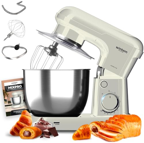 Avilia - Planetaria Silenziosa Multifunzione 1500W con Ricettario e Accessori Inclusi, Ideale per Impasti Dolci e Salati, Mixer con 10 Velocità e Funzione Pulse, Ciotola Acciaio 5L (Crema)