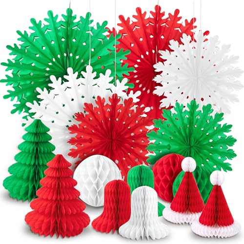 Yesaler Papier Weihnachtsdeko Set Wiederverwendbare Weihnachten Deko Innen Weihnachten Schneeflocke Papierfächer für DIY Dekoration 16 Stück
