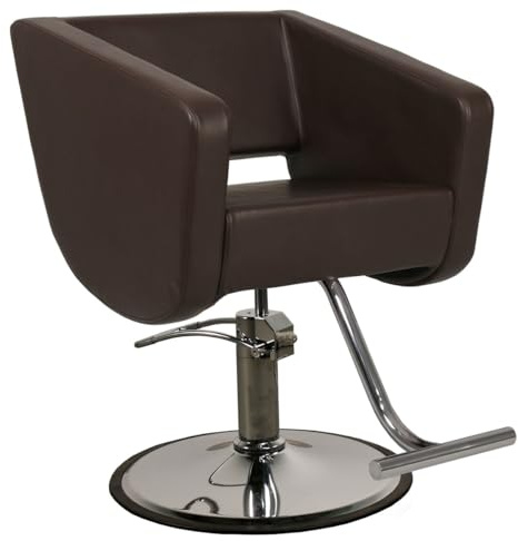 Minerva Beauty Pagani Wide Salon Styling Chair in Mocha (Brown), Round Chrome 360° Swivel Hydraulic