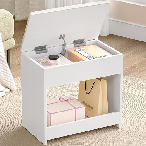 Hzuaneri Hocker Schminktisch, Sitzhocker gepolstert, Weiß | Bequemer Sitz Mit Rutschfesten Fußpads, Mit Zwei Staufächern, Für Ankleidezimmer, Schlafzimmer, Eingangsbereich, VS32703X