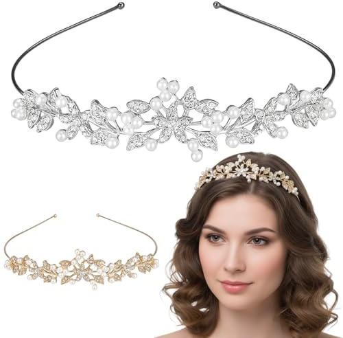 2 Stück Diadem Hochzeit, Tiara Krone Kristall Gold & Silber Haarspange Abschlussball Crown Braut Stirnband Diadem Crown für Hochzeits Schmuck für Brautjungfern, Nur für Personen ab 14 Jahren geeignet