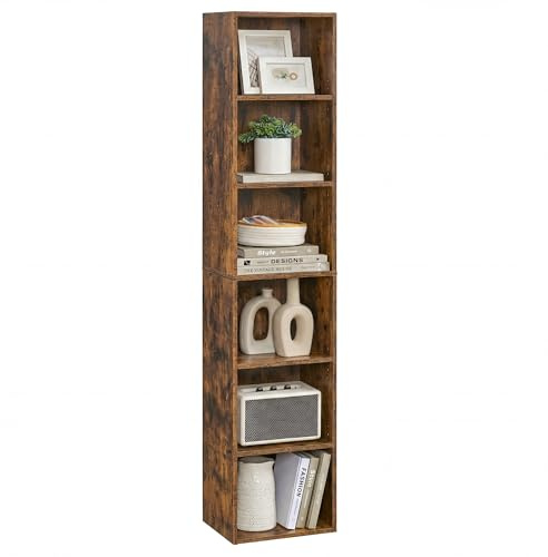 VASAGLE Custos Kollektion - Bücherregal, 6-stöckiges Regal, offenes Aufbewahrungsregal, 24 x 30,2 x 160,7 cm, für Wohnzimmer, Homeoffice, Schlafzimmer, vintagebraun LBC411KD01