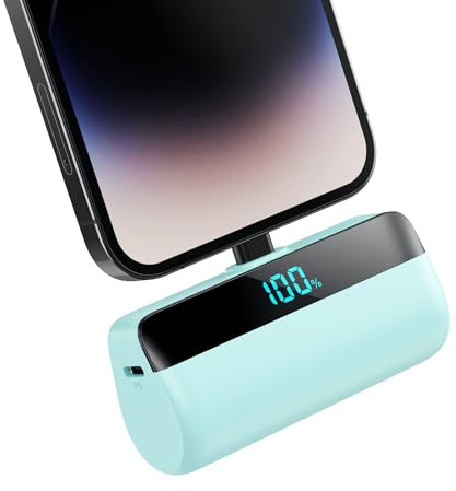 Mini Batería Externa 5200mAh para iPhone, Ultra Compacto Power Bank 20W PD Carga Rapida Cargador Portátil Powerbank con Pantalla LCD Compatible con iPhone 14/14 Pro Max/13 Plus/12/11/XR y Más (Verde)