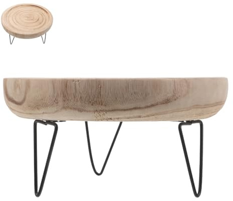 TOPBATHY Plateau de Rangement à Bijoux en Bois Rond avec Piédestal en Fer à Trois Pieds, Plateau de Table Circulaire Vintage Multifonction pour Présentation, Vide-Poches et Décoration