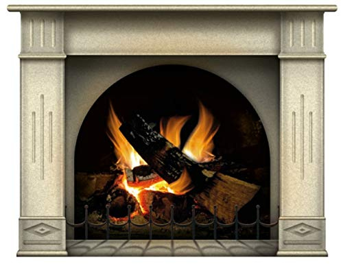 Wandaufkleber Kamin mit brennendem Feuer Wandtattoo Dekoration Brennholz Flammen fotorealistische Kunst Poster (Groß Sahara)