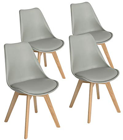 EGGREE Lot de 4 Chaises Salle Manger Scandinaves SGS Tested Rétro Chaises Rembourrée Chaise de Cuisine Bureau avec Pieds en Bois de Hêtre Massif Gris
