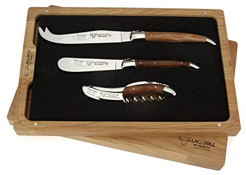 Laguiole en Aubrac - Set Kellnermesser Käsemesser Buttermesser - Griff alte Rebe - Edles Wein Käse Besteck Geschenkset
