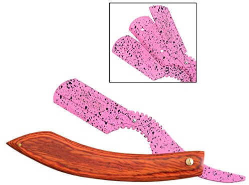 Red & Pink Straight Cut Throat Shaving Razor Wooden Barber Hair Salon