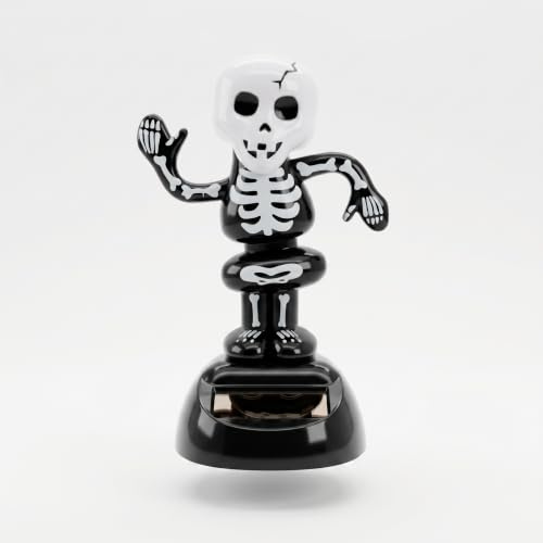 Starlet24 Solar Wackelfigur Solarfigur tanzende, wippende solarbetriebene Figur als Dekoration für Fensterbank, Armaturenbrett, Hutablage und viele weitere Aufstellmöglichkeiten Skeleton schwarz