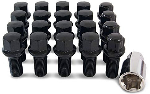16 x Black Wheel Bolts & 4 x Locking Nuts for VW Volkswagen Caddy Alloy Wheels - SFP-16BM14RB+B14RB141