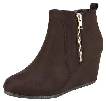 DREAM PAIRS Women's Suede Low Wedges Ankle Boots,Size 7.5,Coffee/Suede,DOUBLE