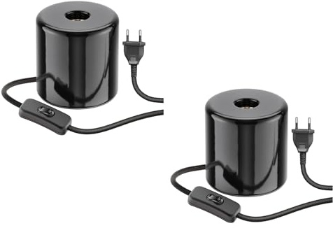 ledscom.de 2x Tischlampe TIPO, Schalter, Porzellan, schwarz, 1x E27 max. 300W