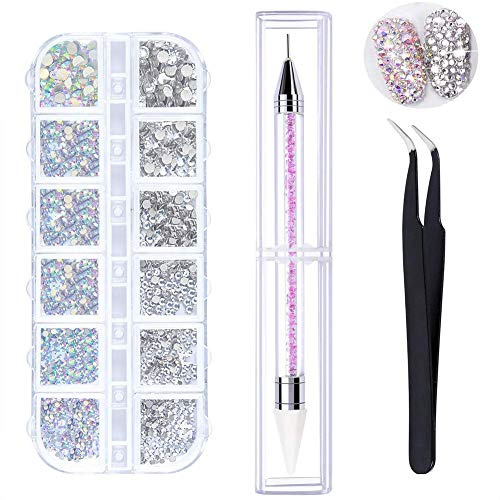CYH 1500 Stück Strasssteine, 6 Größen Glitzersteine, AB Strasssteine Selbstklebend zum Aufkleben Kristall, Nailart Edelsteine für Nägel/Kleidung/Handwerk, mit Picker Dotting Pen Pick Up Pinzette