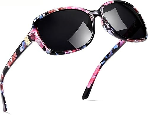 SIPHEW Lunettes de Soleil Femme Polarisées，solaire pour lunettes de vue verres polarisants retro designer ultra légères UV400 Protection (sunglasses, fleuri)