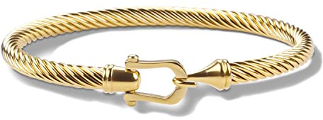 HX SHARE Twisted Cable Bracelet Stylish Fine Stainless Steel Cable Cuff Bracelet with Hook Clasp Bracelets Jewelry for Women Upgrade 18K Gold （7.6）
