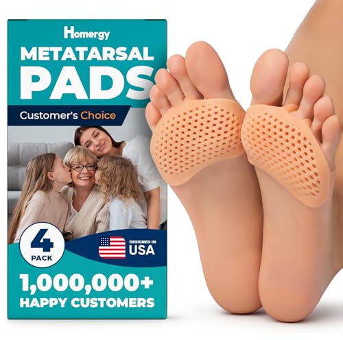 Homergy Metatarsal Foot Pads - Soft Gel Ball of Foot Cushions for Pain Relief, Ultra-Thin Sleeve Design, Stays in Place, Breathable & Reusable - Fits Heels, Flats, Sneakers (4 Pads / 2 Pairs)