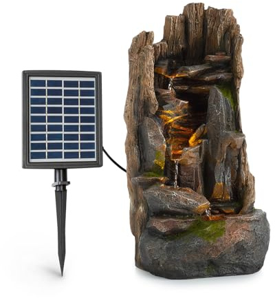 Blumfeldt Mystic Tree Solarbrunnen, inkl. Solarpanel, Lithium-Ionen-Akku (ca. 5h Laufzeit), LED-Beleuchtung, Polyresin| frostbeständig, für drinnen und draußen, Holzoptik
