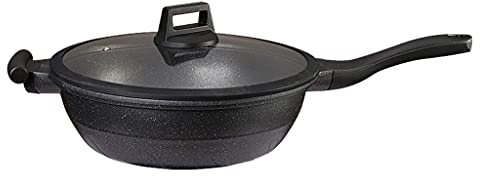 Liudan Padella Padella di frittura 12in Rivestimento in Granito Naturale Padella Antiaderente con Coperchio Manico Anti-scottatura Grande capacità No PFOA Nero Padella Antiaderente (Color : Black)