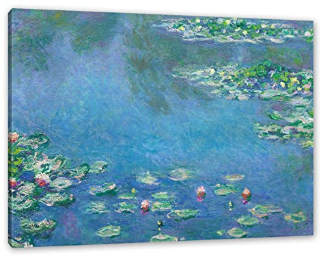 Pixxprint Claude Monet - Seerosen IV, Größe: 120x80cm, Leinwandbild, fertig gespannt, Wandbild, Dekoration, Kunstdruck, kein Poster