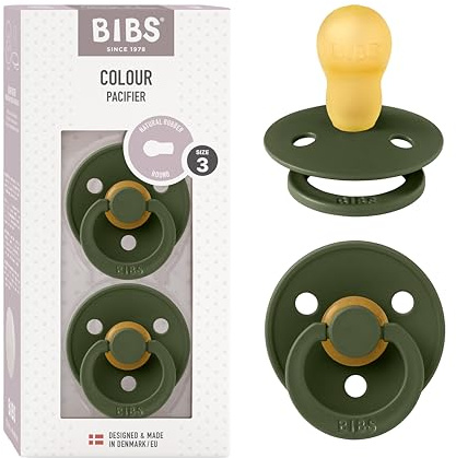 BIBS Colour Schnuller, 18-48 Monate, 2er-Pack, Runder Sauger, Hunter Green | Naturkautschuklatex | Größe 3 | BPA-frei | Hergestellt in Dänemark | Hohe Akzeptanz | Luftlöcher | Komfortschild