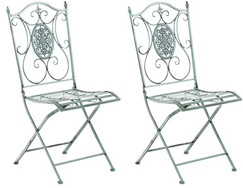 CLP 2er-Set Gartenstuhl Sibell im Landhausstil, aus Metall mit klappbarem Design, ideal für Terrasse oder Balkon, in 6 Farben erhältlich Farbe antik-grün