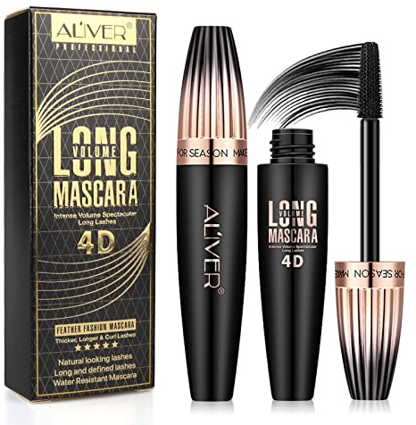 2 Pack 4D Silk Fiber Lash Mascara, Waterproof Very Black Long Lasting Mascara, Lengthening Lifting Multiplying Curling Natural Eyelash Primer Brush, Thickening Softer Lasting All Day, 2 Tube