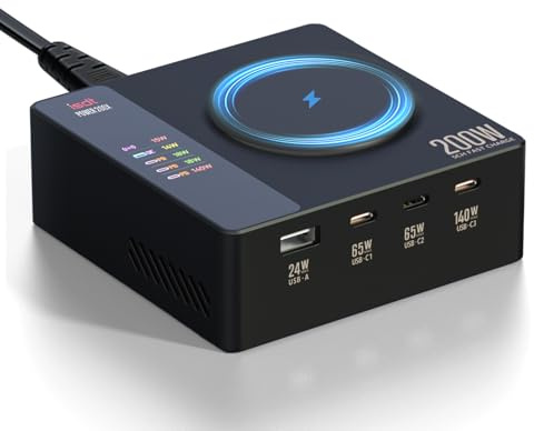 ISDT 200W USB C Ladegerät,6-Port USB C Schnellladegerät(140W Max),Netzteil mit Magnetischer Ladefunktion+LCD Display,Kompatibel mit MacBook Pro/Air,iPhone 17/16/15,iPods,iPad,Galaxy,Pixel,Samsung usw