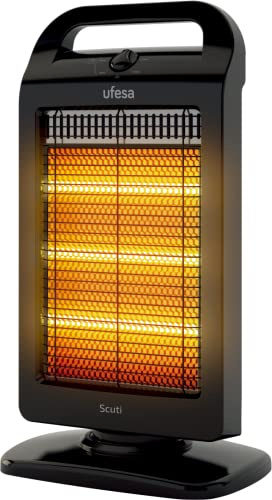 Ufesa Scuti Calefactor Halógeno de 1200W, 3 Niveles de Potencia (400W/800W/1200W), Oscilante, Silencioso, con Interruptor de Seguridad y Asa de Transporte
