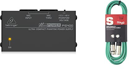 Behringer PS400 Micropower Phantom Power Supply & Stagg SMC3 CGR 3 m XLR to XLR Microphone Cable, black